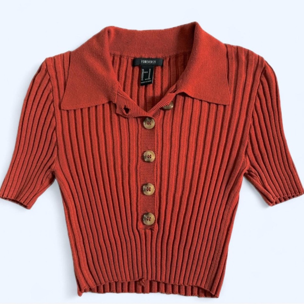 Forever 21 Coral Ribbed Button-Up Top